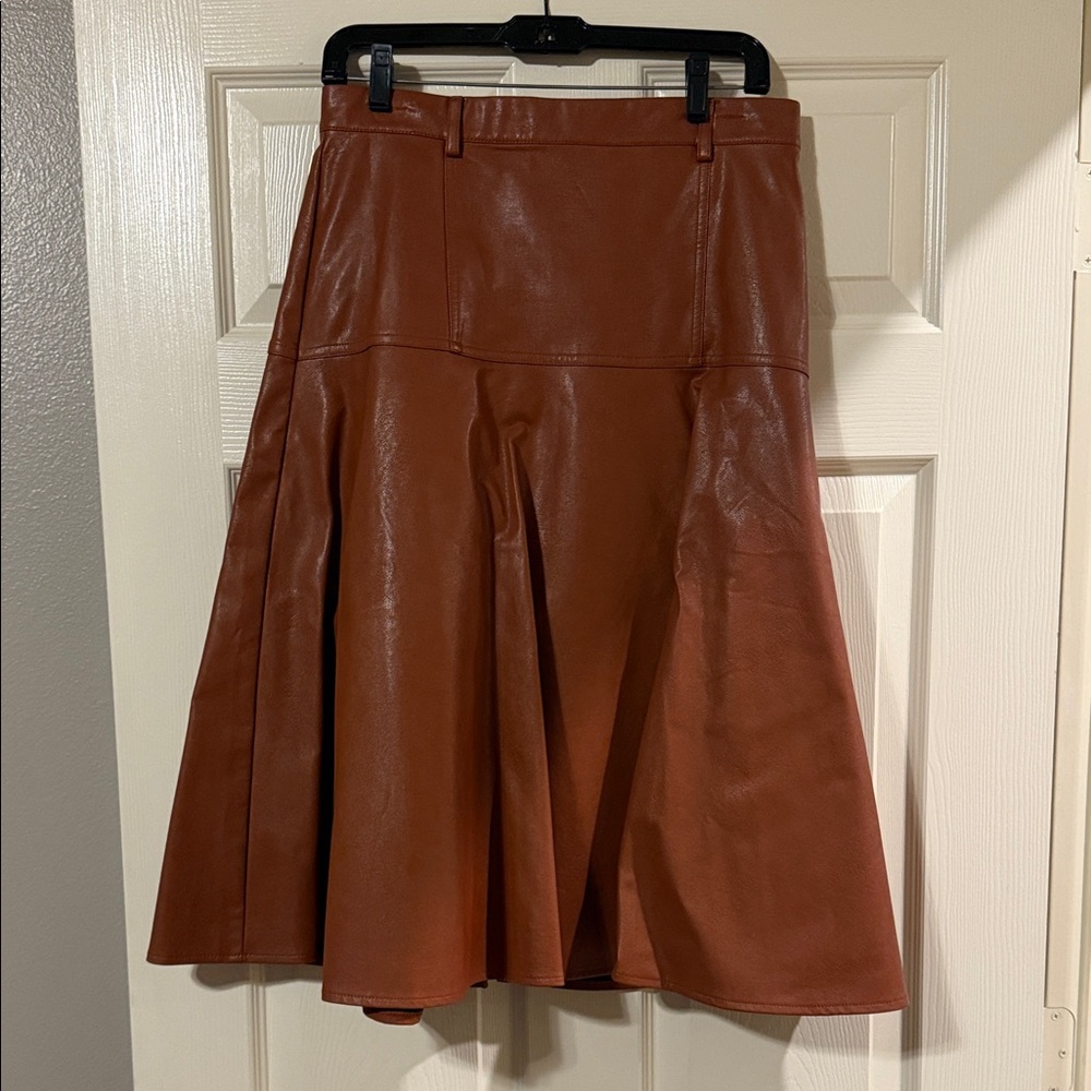 Eva Franco A-Line Leather Skirt in Rich Brown